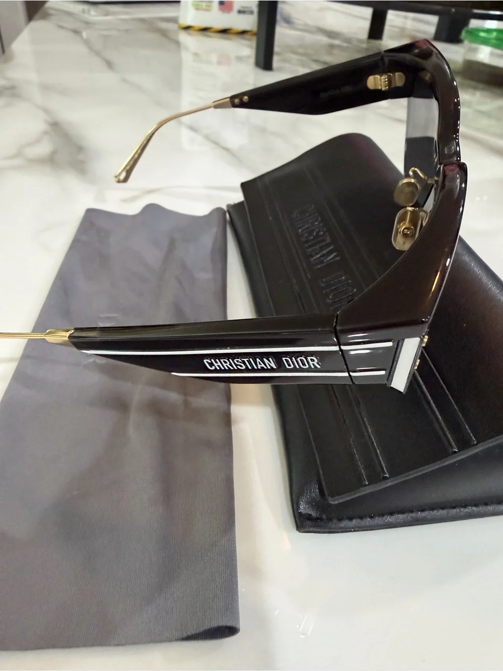 Christian Dior Black and Gold Oversized Logo Sunglasses
